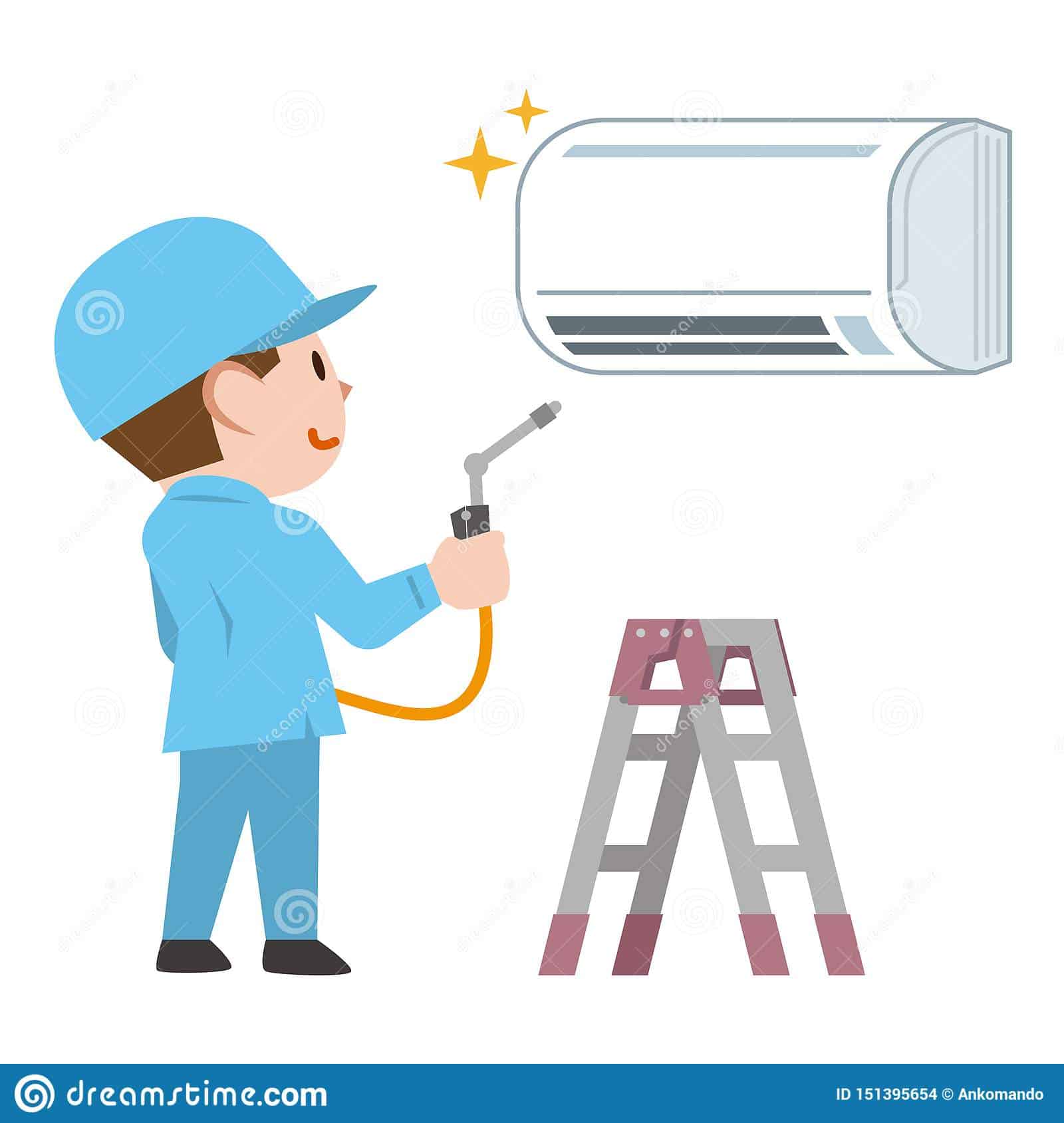 vector illustration original paintings drawing male technician cleaning industrial air conditioner indoors 151395654